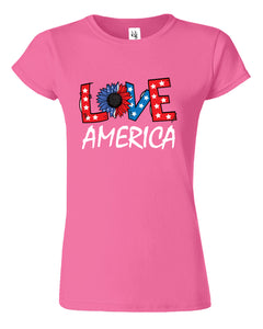 Love America Independence Day 4th Of July Womens T-Shirt