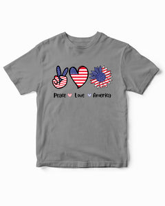 Peace Love America Flower Patriotic Sarcastic Kids T-Shirt