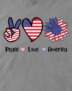 Peace Love America Flower Patriotic Sarcastic Kids T-Shirt