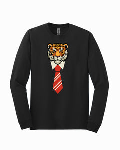 Tiger With Tie Sarcastic Graphic USA Long Sleeve Shirt