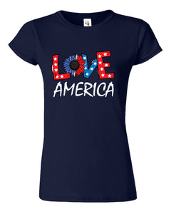 Love America Independence Day 4th Of July Womens T-Shirt