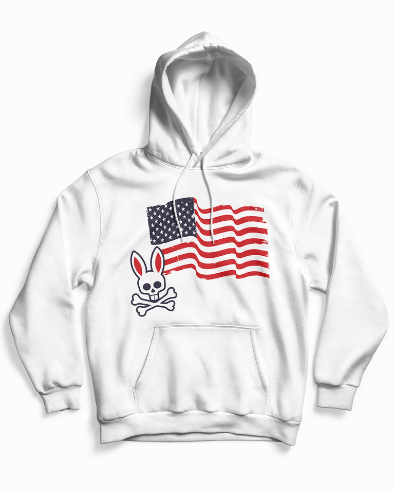 Distressed American Flag Bone Rabbit Funny Hoodie
