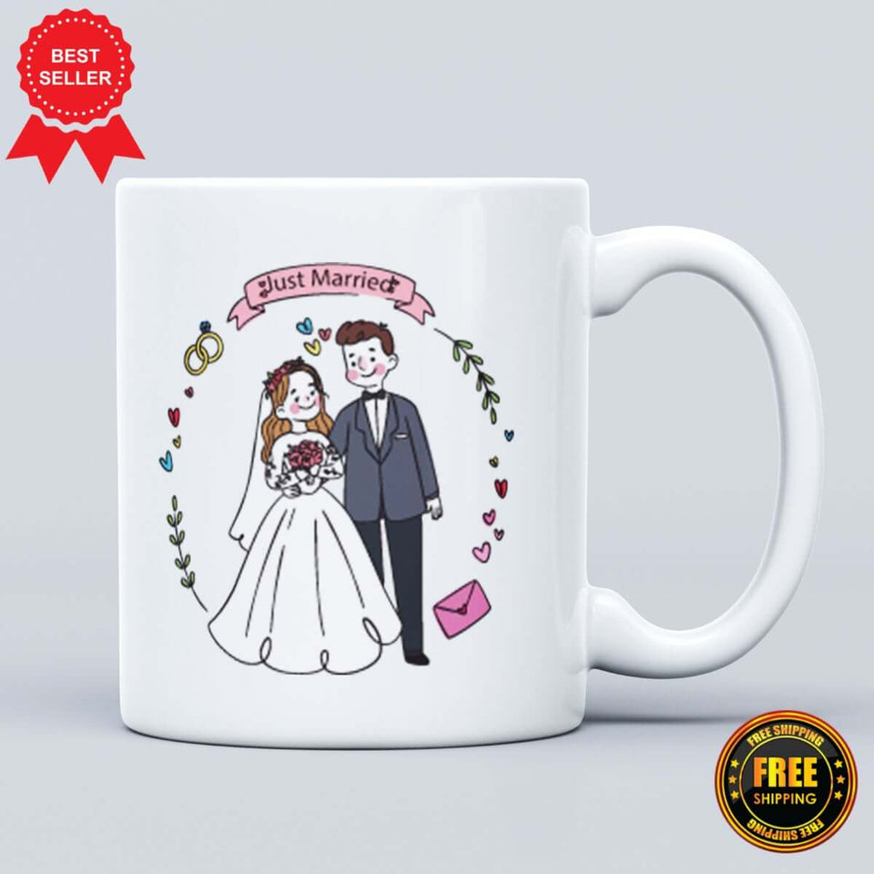 Just Married Printed Logo Mug Gift - ApparelinClick