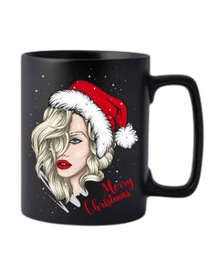 Christmas Beautiful Girl Santa Hat Black Ceramic Mug
