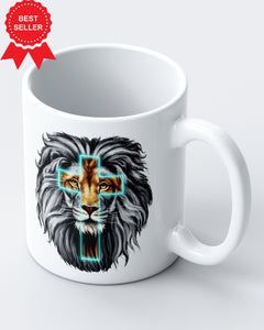 Lion Jesus Cross Sarcastic Patriotic Ceramic Mug