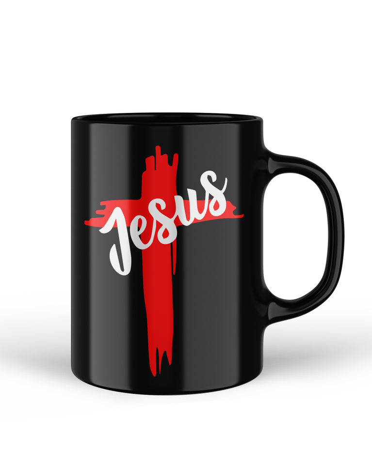 Jesus Christian Cross Religious Black Ceramic Mug