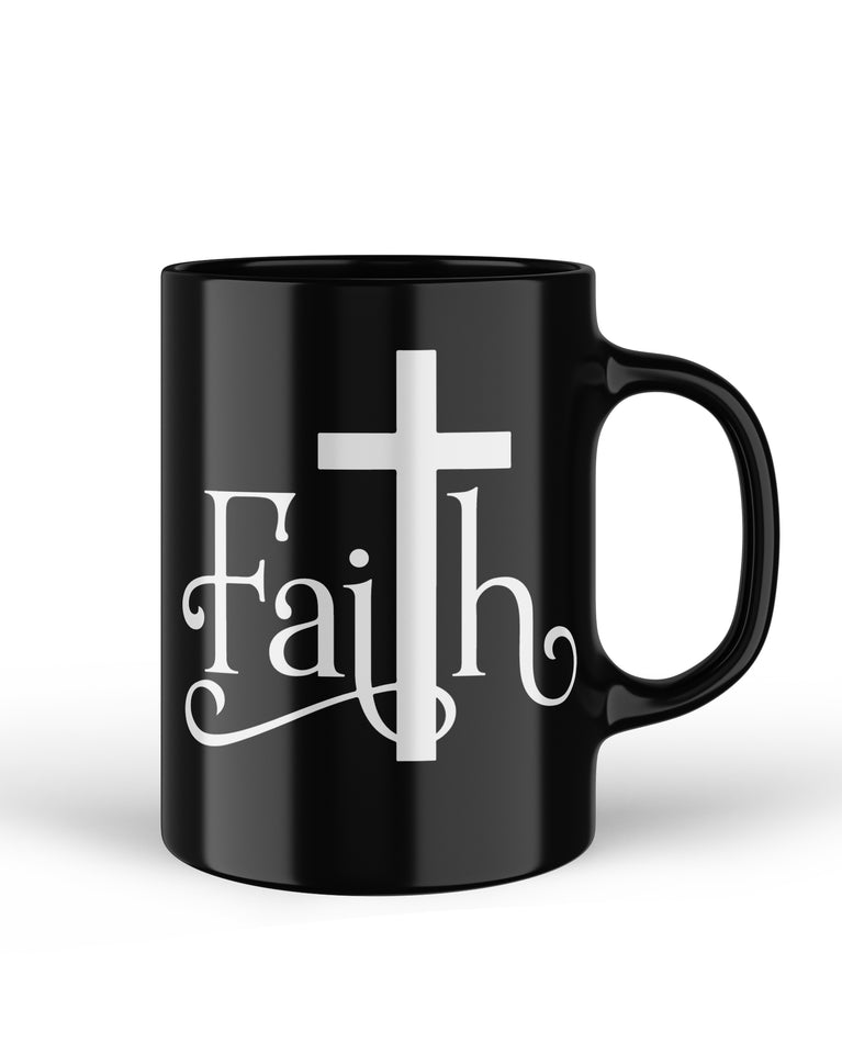Faith Christian Love Religious Black Ceramic Mug