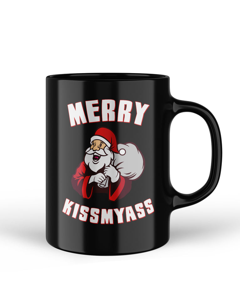 Merry Santa Kissmyass Funny Black Christmas Ceramic Mug