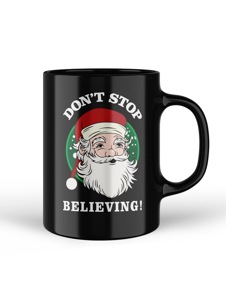 Don't Stop Believing Santa Christmas Ceramic Black Mug